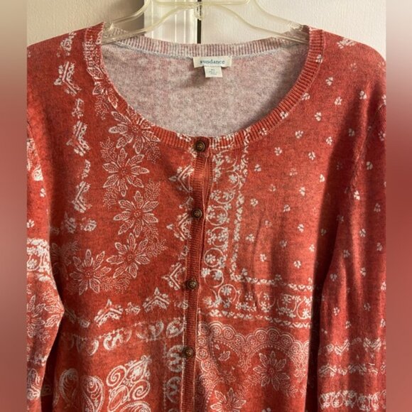 Sundance Clarette bandana print sweater cardigan brick orange XL - Picture 4 of 8